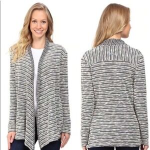 Kuhl Women's XS‎ Striped Open Front Cardigan Sweater Knit Gray White Outdoor